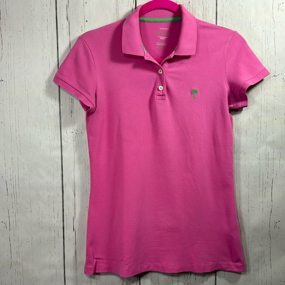 Lilly Pulitzer Island Polo Tree Logo Pink Polo Short Sleeves Shirt